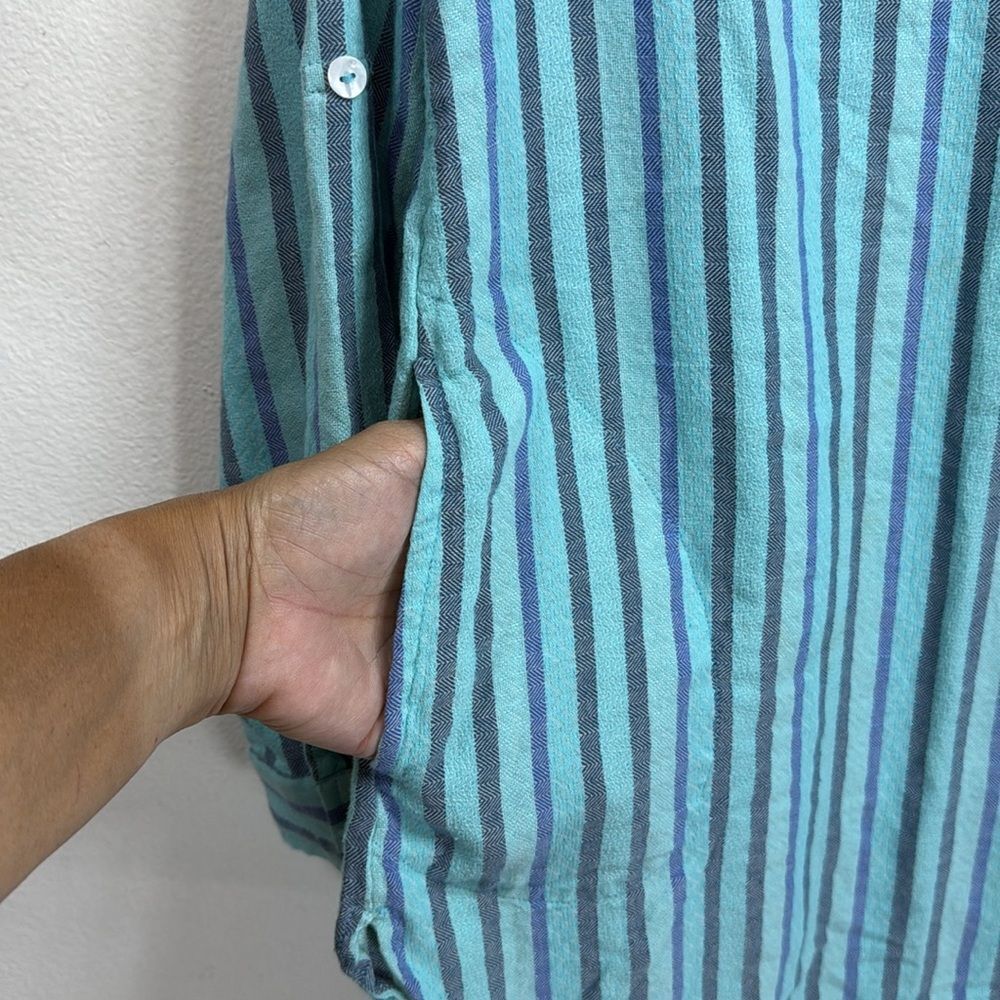 (H1) Soft Surroundings Turquoise Striped Embroidered Tunic, Sz M - Picture 6 of 15